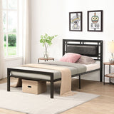 Twin Size Platform Bed Metal Frame Square Headboard Modern Sturdy