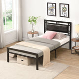 Twin Size Platform Bed Metal Frame Square Headboard Modern Sturdy