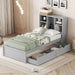 Twin Size Platform Bed With USB Port,Bookcase and 2 Drawers