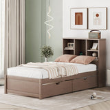 Twin Size Platform Bed With USB Port,Bookcase and 2 Drawers