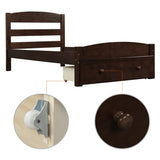 Twin Size Platform Bed with Large Storage Drawer, Solid Wood Bed with Wood Slat Support, No Box Spring Needed, Espresso
