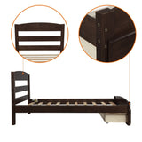 Twin Size Platform Bed with Large Storage Drawer, Solid Wood Bed with Wood Slat Support, No Box Spring Needed, Espresso
