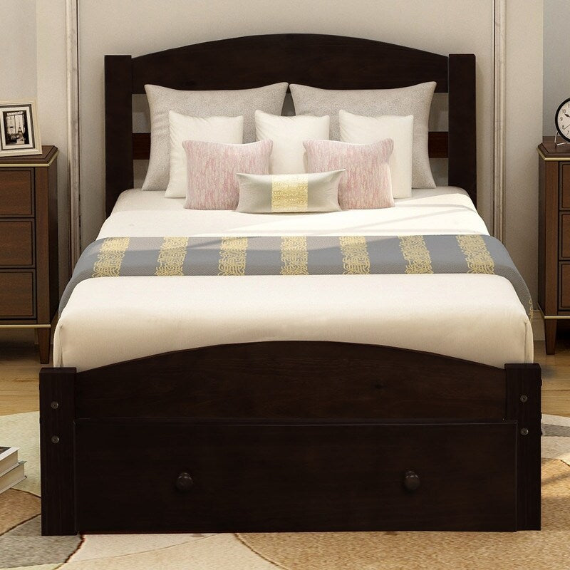 Twin Size Platform Bed with Large Storage Drawer, Solid Wood Bed with Wood Slat Support, No Box Spring Needed, Espresso