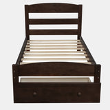 Twin Size Platform Bed with Large Storage Drawer, Solid Wood Bed with Wood Slat Support, No Box Spring Needed, Espresso