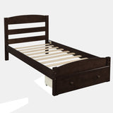 Twin Size Platform Bed with Large Storage Drawer, Solid Wood Bed with Wood Slat Support, No Box Spring Needed, Espresso