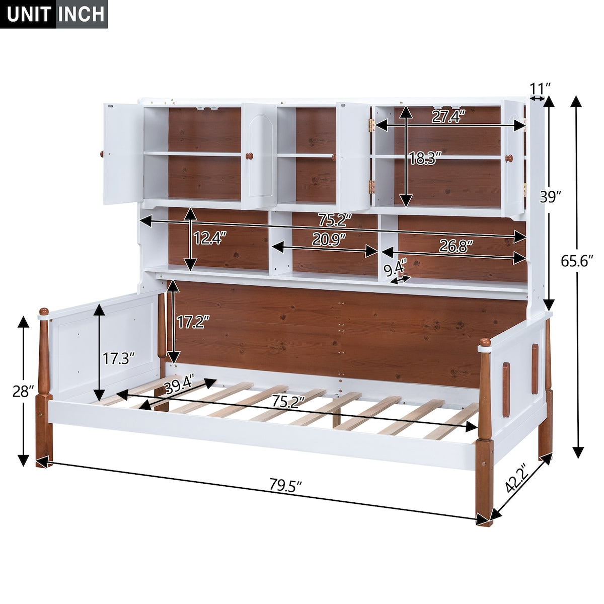 Twin Size Platform Bed with Multiple Storage