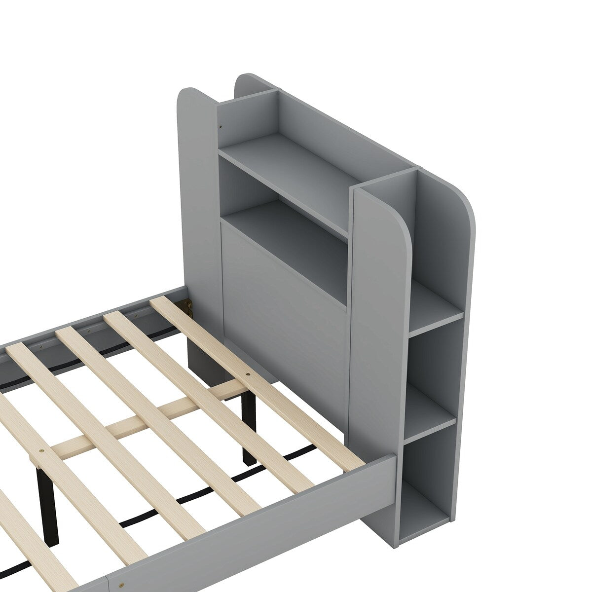 Twin Size Platform Bed with Storage Headboard,Multiple Storage Shelves