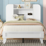Twin Size Platform Bed with Storage Headboard,Multiple Storage Shelves