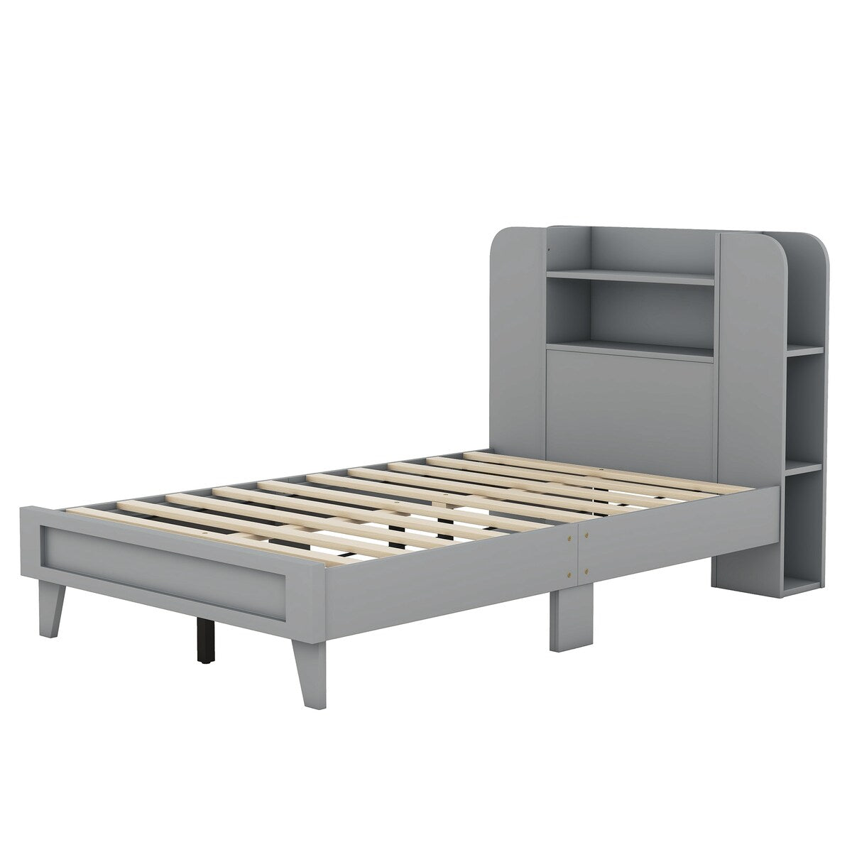 Twin Size Platform Bed with Storage Headboard,Multiple Storage Shelves