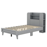 Twin Size Platform Bed with Storage Headboard,Multiple Storage Shelves