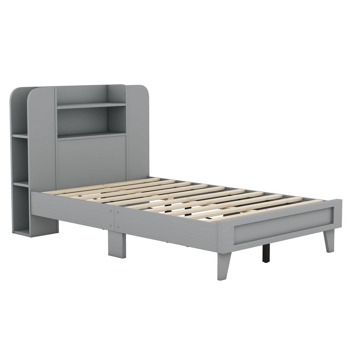 Twin Size Platform Bed with Storage Headboard,Multiple Storage Shelves