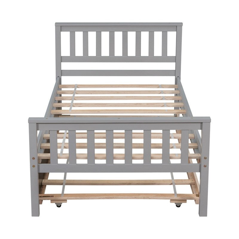 Twin Size Platform Bed with Trundle, No Box Spring Needed