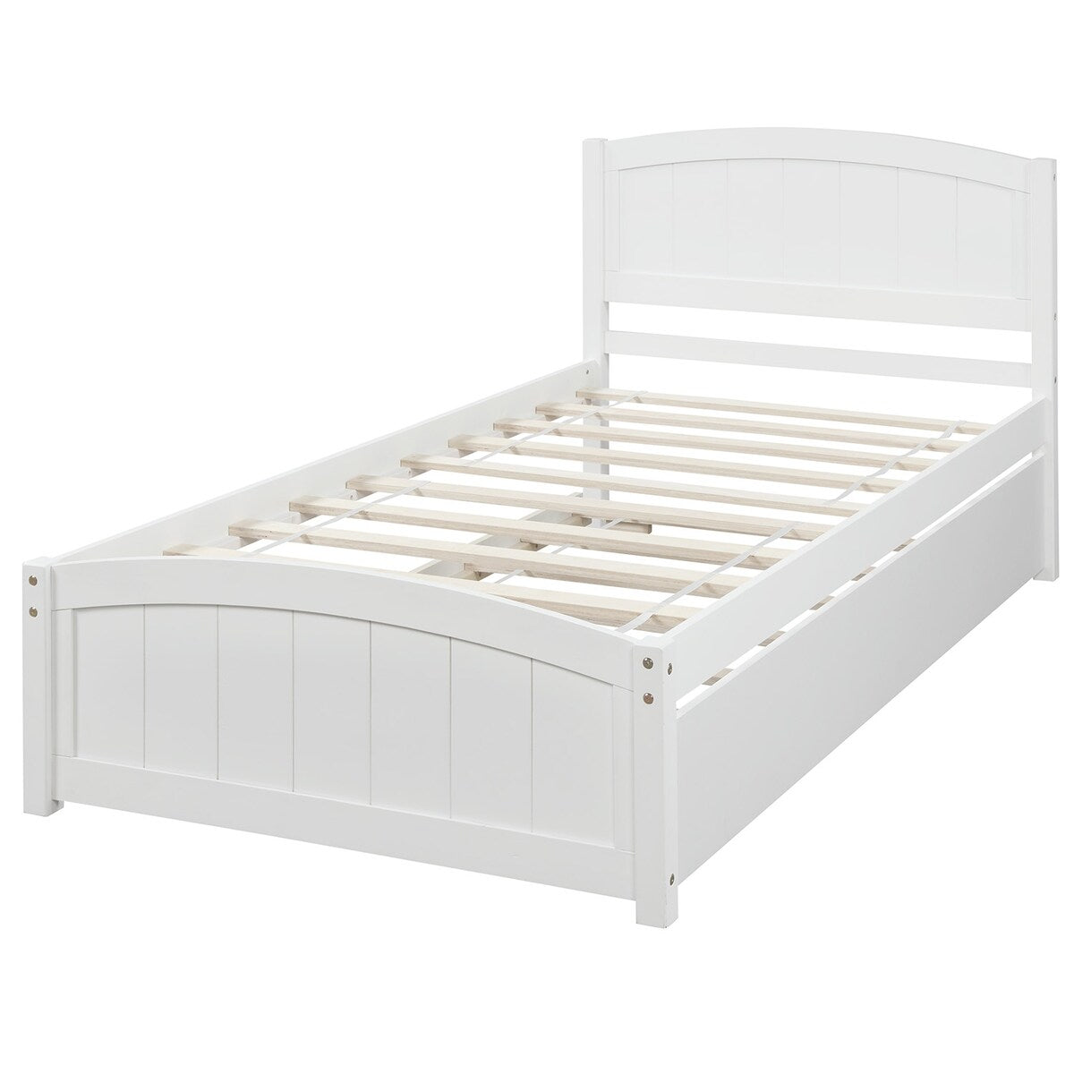 Twin Size Platform Bed with Twin Size Trundle, Solid Wood Slats Support