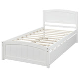 Twin Size Platform Bed with Twin Size Trundle, Solid Wood Slats Support