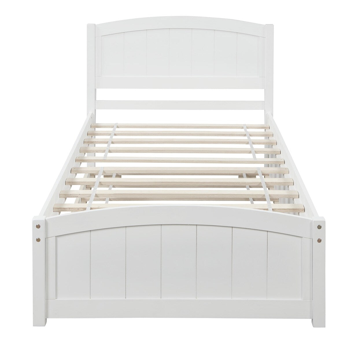 Twin Size Platform Bed with Twin Size Trundle, Solid Wood Slats Support