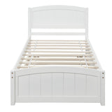 Twin Size Platform Bed with Twin Size Trundle, Solid Wood Slats Support