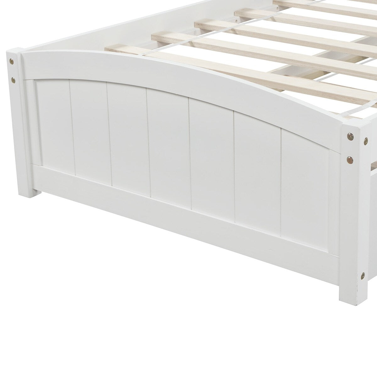 Twin Size Platform Bed with Twin Size Trundle, Solid Wood Slats Support