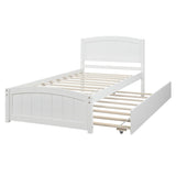 Twin Size Platform Bed with Twin Size Trundle, Solid Wood Slats Support