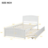 Twin Size Platform Bed with Twin Size Trundle, Solid Wood Slats Support