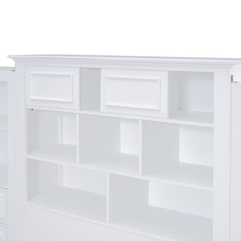 Twin Size Platform Bed with Vertical All-in-One Cabinet, Wooden Bed with 4 Storage Drawers on each side for Bedroom, Grey