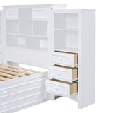 Twin Size Platform Bed with Vertical All-in-One Cabinet, Wooden Bed with 4 Storage Drawers on each side for Bedroom, Grey