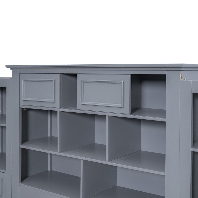 Twin Size Platform Bed with Vertical All-in-One Cabinet, Wooden Bed with 4 Storage Drawers on each side for Bedroom, Grey