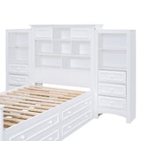 Twin Size Platform Bed with Vertical All-in-One Cabinet, Wooden Bed with 4 Storage Drawers on each side for Bedroom, Grey