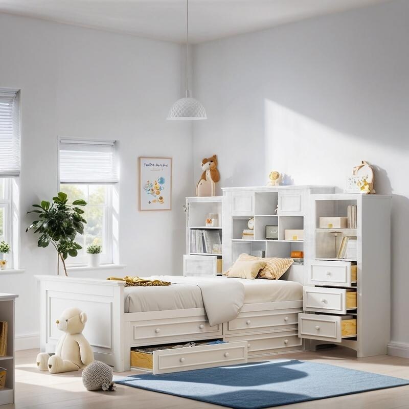 Twin Size Platform Bed with Vertical All-in-One Cabinet, Wooden Bed with 4 Storage Drawers on each side for Bedroom, Grey
