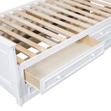 Twin Size Platform Bed with Vertical All-in-One Cabinet, Wooden Bed with 4 Storage Drawers on each side for Bedroom, Grey