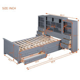 Twin Size Platform Bed with Vertical All-in-One Cabinet, Wooden Bed with 4 Storage Drawers on each side for Bedroom, Grey