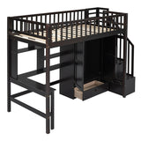 Twin Size Playhouse Loft Bed With Bookshelf,Drawers,Desk And Wardrobe,Solid Construction,Kids Bedroom Sets
