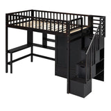 Twin Size Playhouse Loft Bed With Bookshelf,Drawers,Desk And Wardrobe,Solid Construction,Kids Bedroom Sets