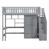 Twin Size Playhouse Loft Bed With Bookshelf,Drawers,Desk And Wardrobe,Solid Construction,Kids Bedroom Sets