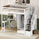 Twin Size Playhouse Loft Bed With Bookshelf,Drawers,Desk And Wardrobe,Solid Construction,Kids Bedroom Sets