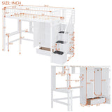 Twin Size Playhouse Loft Bed With Bookshelf,Drawers,Desk And Wardrobe,Solid Construction,Kids Bedroom Sets