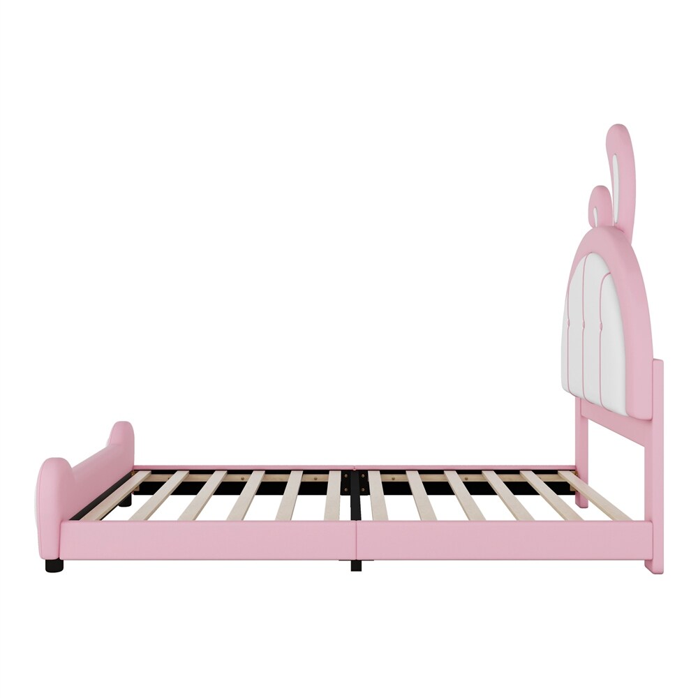 Twin Size Rabbit Shaped Upholstered Platform Bed with Wood Frame