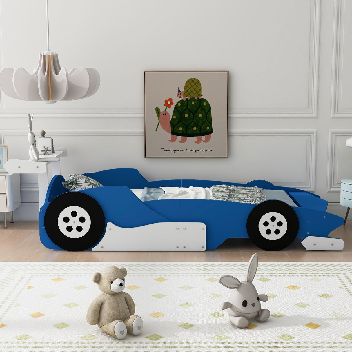 Twin Size Race Car-Shaped Platform Bed with Wheels