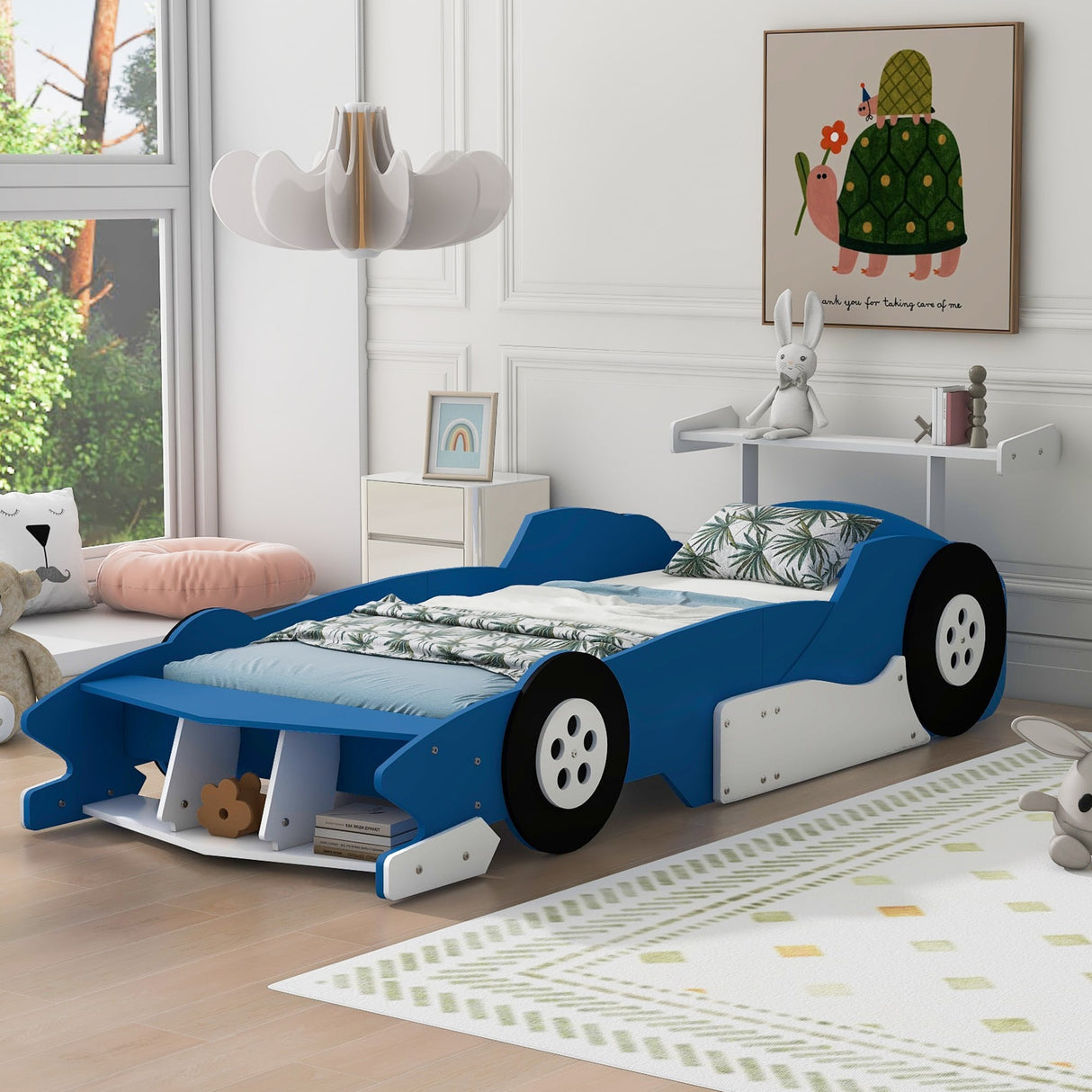 Twin Size Race Car-Shaped Platform Bed with Wheels