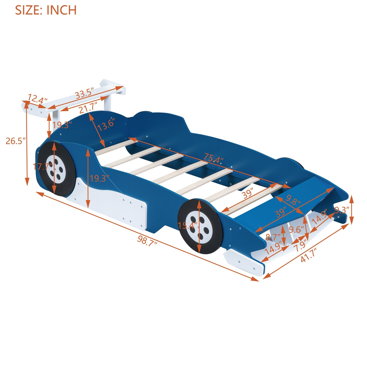 Twin Size Race Car-Shaped Platform Bed with Wheels
