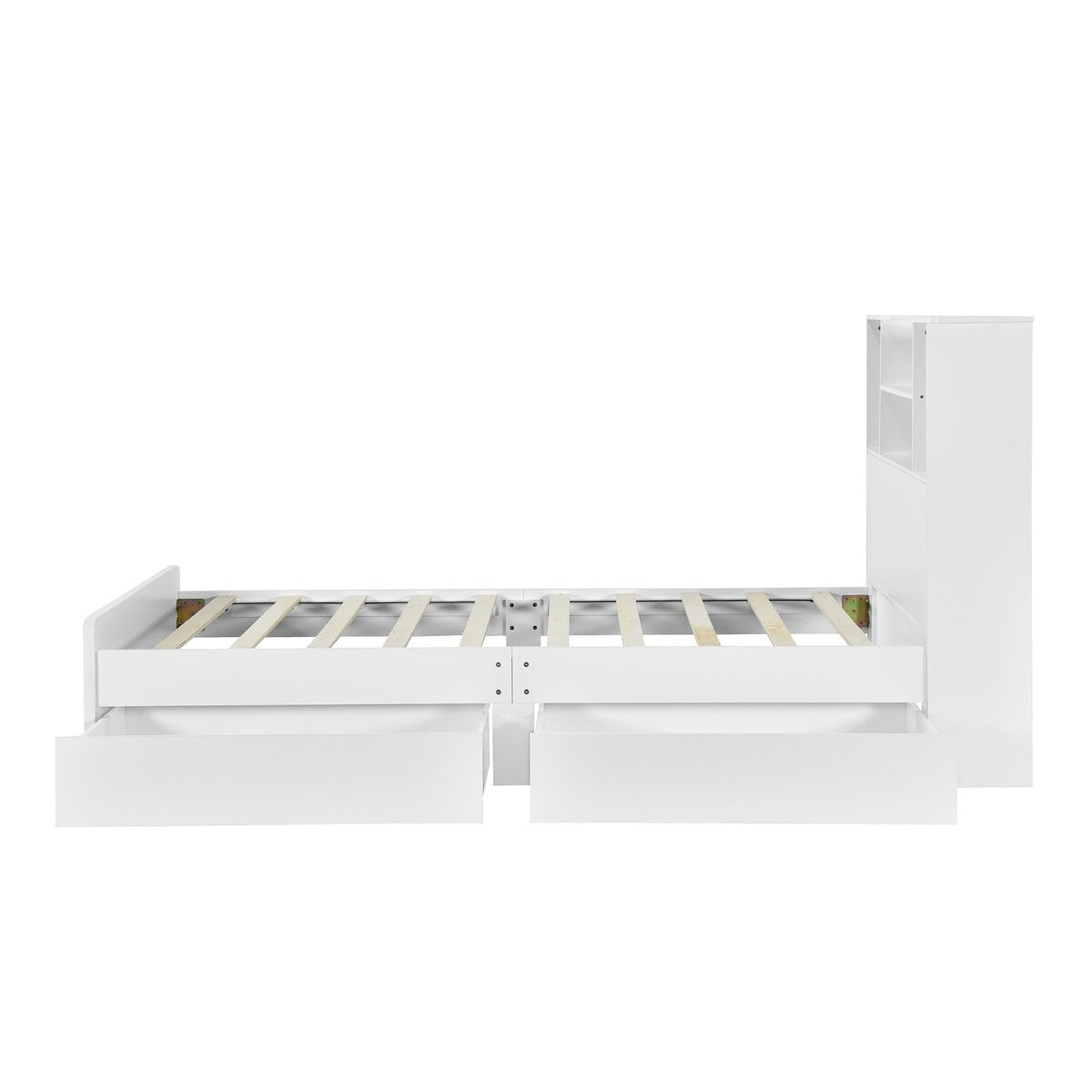 Twin Size Storage Platform Bed Frame with 4 Open Storage Shelves and 2 Storage Drawers