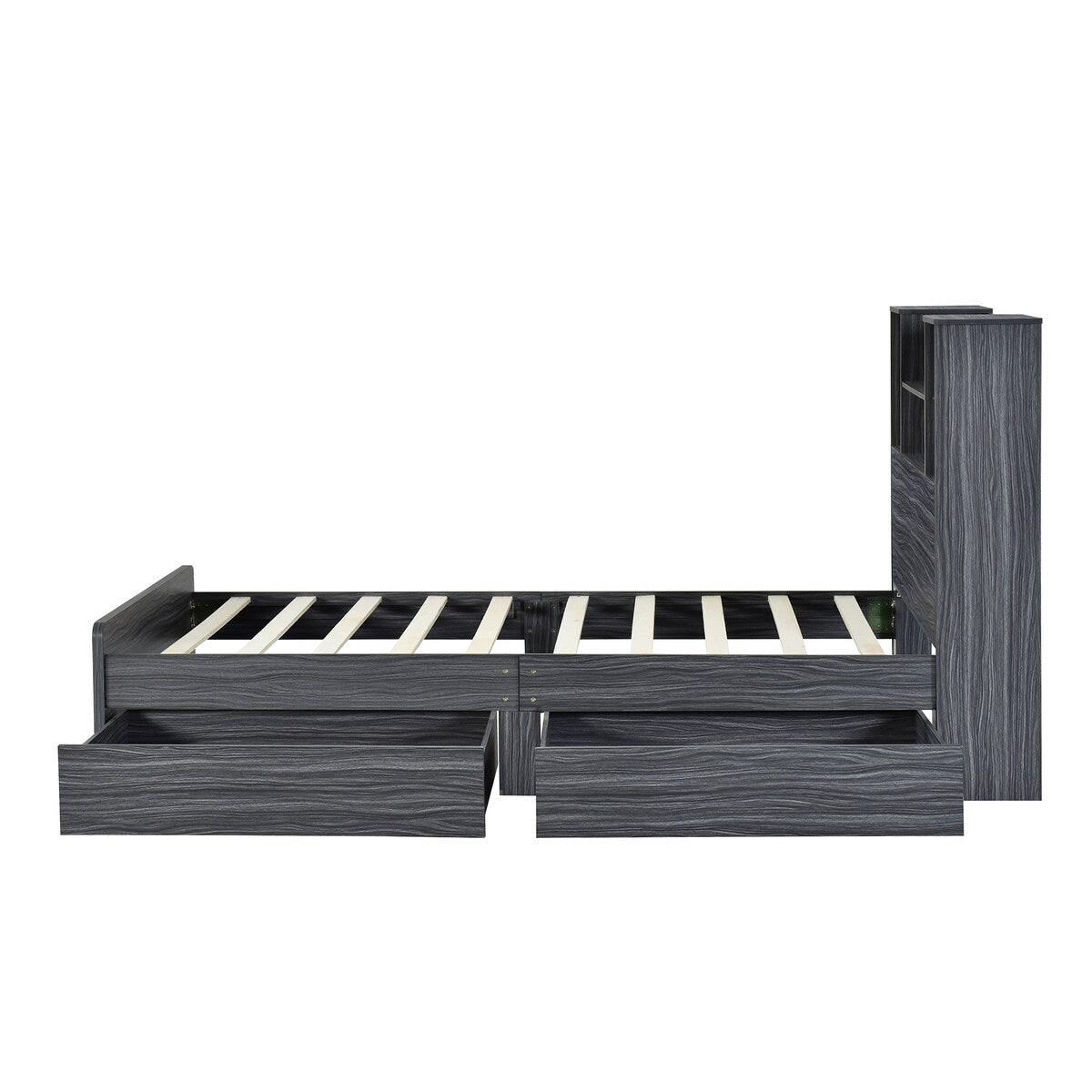 Twin Size Storage Platform Bed Frame with 4 Open Storage Shelves and 2 Storage Drawers