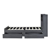 Twin Size Storage Platform Bed Frame with 4 Open Storage Shelves and 2 Storage Drawers