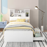 Twin Size Storage Platform Bed Frame with 4 Open Storage Shelves and 2 Storage Drawers