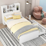 Twin Size Storage Platform Bed Frame with 4 Open Storage Shelves and 2 Storage Drawers