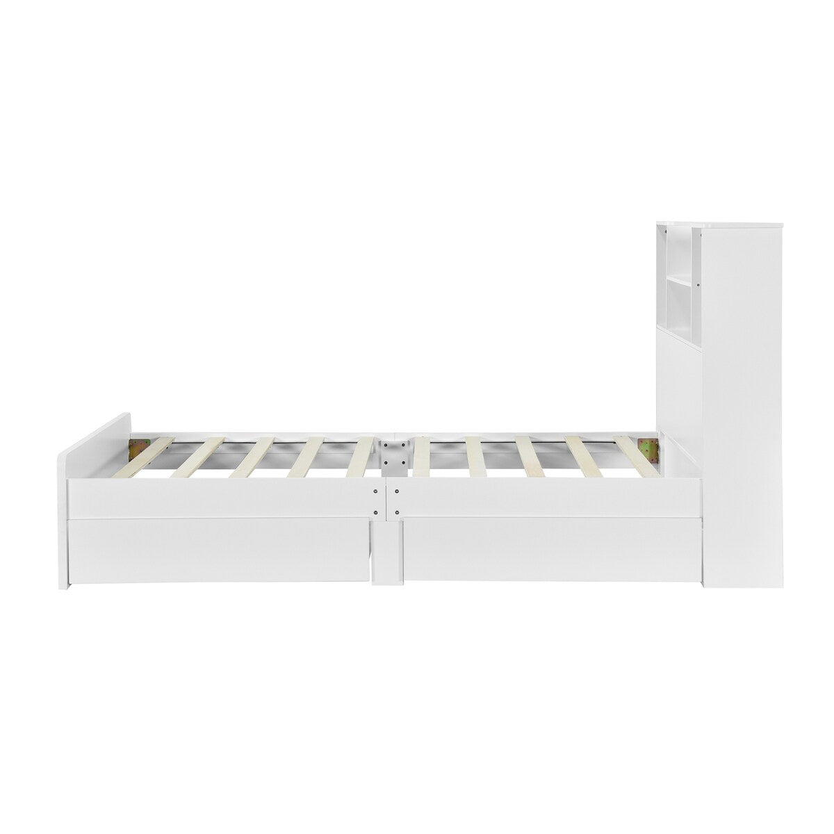 Twin Size Storage Platform Bed Frame with 4 Open Storage Shelves and 2 Storage Drawers