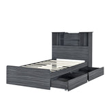 Twin Size Storage Platform Bed Frame with 4 Open Storage Shelves and 2 Storage Drawers
