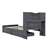 Twin Size Storage Platform Bed Frame with 4 Open Storage Shelves and 2 Storage Drawers