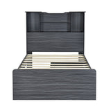 Twin Size Storage Platform Bed Frame with 4 Open Storage Shelves and 2 Storage Drawers