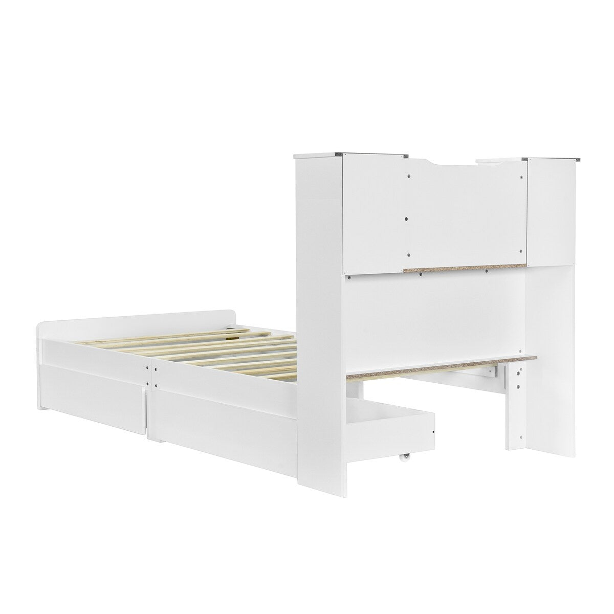 Twin Size Storage Platform Bed Frame with 4 Open Storage Shelves and 2 Storage Drawers