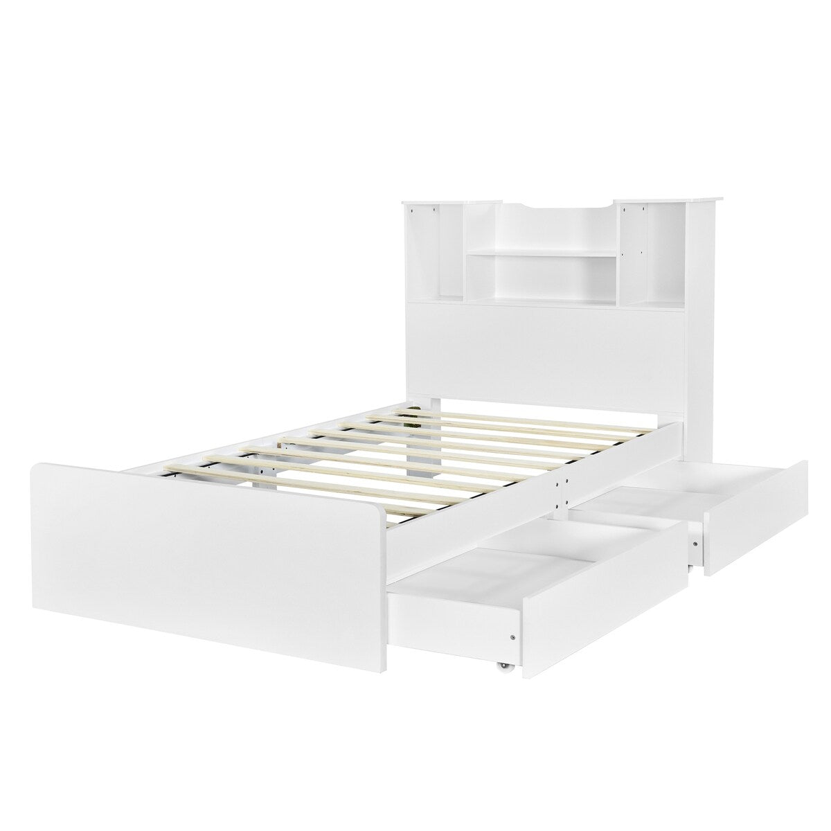 Twin Size Storage Platform Bed Frame with 4 Open Storage Shelves and 2 Storage Drawers